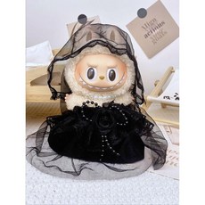 팝마트 라부부 17cm인형 1세대 3세대 커플 웨딩 정장 세트 인형옷, 17cm, 블랙 웨딩 드레스 3피스 세트(면사포+목걸이+드레스)