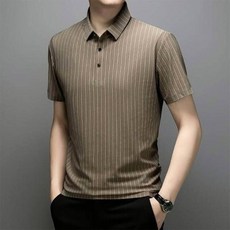 polo衫男上衣休閒條紋運動上衣寬鬆透氣翻領商務男上衣吸濕排汗薄短袖中年男裝衣服登山工作服高爾夫羽球衣舒適短袖polo衫-