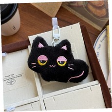 검은색 고양이 모양 인형 가방고리 열쇠고리 장식용 키홀더 졸린 표정 캐릭터 소품, 졸린눈 검핑 고양이 인형키링