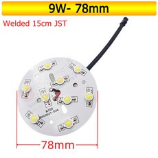 LED 에피스타 칩 고출력 비드 알루미늄 베이스 플레이트 라디에이터 용접 JST 연결 보드 패널 원형 밝기 1 18W, 35) 9W 78mm - Warm white 3000K, 1개