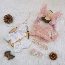 桃園出貨-晴雪賦20cm棉花娃娃娃衣毛絨衣服套裝配件耳朵可愛藏風民族風, 1個, 粉色-晴雪賦娃衣（含耳朵）