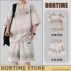 台灣出貨 夏季冰絲男士運動套裝 速乾寬鬆薄款日系簡約短袖短褲兩件套