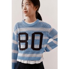 ZARA 자라 스트라이프 넘버 니트 스웨터 - 파스텔 블루 XPQ440 LAS762