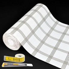 주방 캐비닛용 서랍 및 선반 라이너 비접착식 미끄럼 방지 이중 레이어 PVC 방수 쉬운 세척 드레서 욕실 냉장고용 나이프 줄자(43.2 x 6.1m(17 20피트) 블랙, 화이트 스트라이프