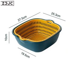 Z3JC 加厚六件套收納雙層瀝水籃子廚房多功能水果洗菜籃瀝水籃, 1個, 黃藍雙層瀝水籃大號