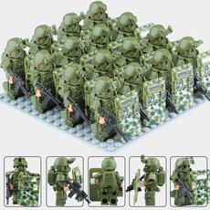 전쟁 피규어 모형 밀리터리 전투함 군인 군사 테마의 블록 미니피규어 특수부대 병사 도시 경찰관 그리고 남자아이들을 위한 다른 작은 인형들입니다. 마지막 부분은 장난감에 대한 장난스, [05] 정글 중보병 병사 16명 방패 16개 무기 받