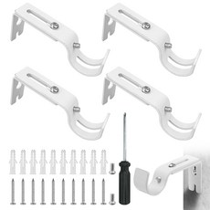 커튼봉 고정 브라켓 금속 커튼 조절 브라켓 세트 흰색 4pcs (나사 고정 나사 칼브럭 드라이버 포함), 1개