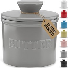 PriorityChef 뚜껑이 있는 프렌치 버터 크록 버터를 펴고 신선하게 유지 카운터에 놓을 수 키퍼 빵과 토스트에 완벽한 보관 143088, Gray