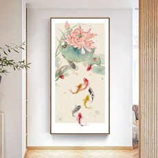 禪緣香舍 5d鑽石畵滿鑽客廳玄關過道貼鑽畵荷花鑽石繡十字繡2023新款九魚圖, 1個, 50x90cm滿鑽/畵佈尺寸