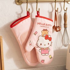 산리오 캐릭터즈 주방장갑 2P 고온 내열 실리콘패드 부착 뜨거운 냄비 헬로키티 오븐 장갑, 1개