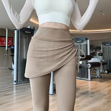 奔跑吧抽褶假兩件褲裙 運動緊身瑜伽褲 高腰提臀收腹女