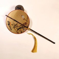 折扇 扇子 梅竹雙雀圖復古腰扇 國風禮品, 1個, 梅竹雙雀圖-長柄