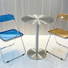 간단한 모던 산업 스타일 카페 스테인레스 스틸 작은 원형 테이블 야외 레저 다리미 금속 식탁, chair, 1개