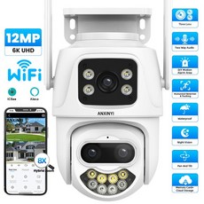 12MP 6K 모니터 야외 감시 IP PTZ 카메라 Icsee 3 렌즈 8X 줌 360 홈 WiFi CCTV 무선 보안, 02 No SD Card, 01 2.8-12 미리메터 줌