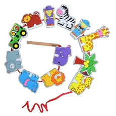 3세 유아 동물꿰기 나무 블럭 야생 친구 실꿰기 장난감 어린이집 아동퍼즐