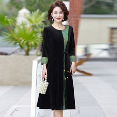 COSYEVNO 중년 엄마 긴팔 원피스 40~50대 심플 엘레강스 벨벳 스타일리쉬 라운드 스커트 BCXmmlyq-10