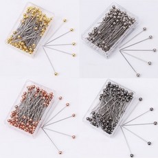 (1+1특가상품)메탈 시침핀 100개입 3.8cm 진주핀 구슬핀 수선고정핀, 골드