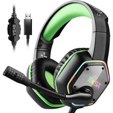 EKSA E1000 게이밍 헤드셋 노이즈 캔슬링 마이크와 RGB 조명 포함 PC PS4 PS5 노트북 호환, EKSA 초록