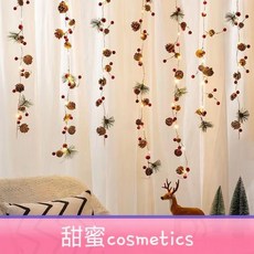 聖誕節LED銅絲燈，松果松針紅果裝飾，創意聖誕樹裝飾小彩燈，手工燈飾, 1個, 松果-紅果-松針-鈴鐺,1米-電池款