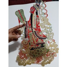 皮影 鐘離權 八仙人物 皮影戲 手工雕刻 上等牛皮 手工上色 38x28cm, 如圖所示, 1個