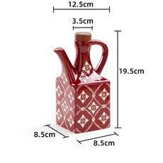 陶瓷油壺 美式廚房用具 精美油壺 廚房油壺, 1個, 大號隔離印花-醋壺（酒紅色）