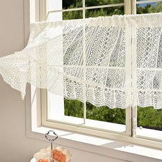 DFMEI 人字花蕾絲窗紗人字底花邊穿杆廚房隔斷簾咖啡簾短簾, 米色