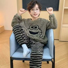 法蘭絨男士睡衣套裝 秋冬珊瑚絨家居服