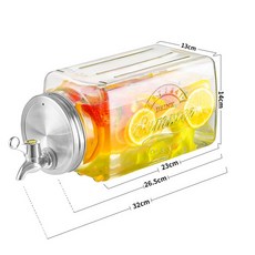 玻璃可樂桶甜品台飲料桶 派對果汁調酒容器附鐵架, 1個, 3L（6斤）臥式果汁罐+龍頭