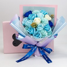 香皂花束 玫瑰花束禮盒, 藍色禮盒