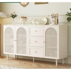 모던 라탄 홈카페 장식장 진열대 주방 수납 사이드 160cm 서랍 A 선반, F. 따뜻한 흰색 160x40x95cm 조립