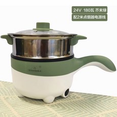 자동차 트럭용 논스틱 전기 2리터 요리냄비 주전자 냉각 히터기 화물트럭 1 6L 무역, 7 24V 머스타드그린180W2L(배터리연결선)