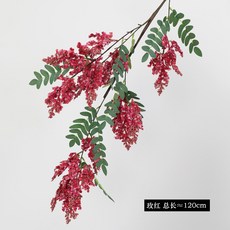 仿真大枝槐花丁香花 花藝櫥窗裝飾客廳餐桌擺設假花仿真花永生花人造花乾燥花永不凋零拍照道具假花裝飾居家裝飾, 玫紅（長枝）, 1個