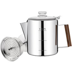 Vaolvpant 코팅 없음 6컵 퍼컬레이터 커피 포트 304 스테인리스 스틸 모카 포트 스토브탑 에스프레소 메이커 이탈리아 그레카 쿠바 머신 1000ml 33.8온스 가스 인, 실버