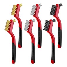 HQRNYP 6피스 와이어 브러시 세트 자동차 청소 키트 곡선형 핸들 그립이 있는 나일론/황동/스테인리스 스틸 빗살 용접 슬래그 녹 및 페인트 스크러빙 청소용 액세서리, HQRNYP 6피스 와이어 브러시 세트, 자동차 청소