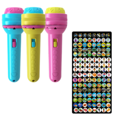 台灣現貨 投影手電筒 投影玩具 手電筒造型 早教玩具 識圖玩具 圖形辨識 多種圖案 送電池, 1個, 投影手電筒(80圖案+3電池), 顏色隨機