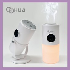 휴아 미니 듀얼 가습기 무선 휴대용 탁상용 차량용 초음파 무드등 통세척, 화이트