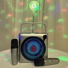 레트로 노래방 마이크 캠핑용 오디오 시스템 미러볼 조명 포함, Mitacle