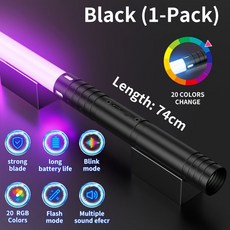 LED 광선검 1개/2개 세트 알루미늄 합금 FX 충전식 검 장난감 할로윈 생일 선물, 클래식 블랙, 1 팩 - 컬러 박스