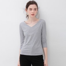Yellwel 여성 상의 긴팔 브이넥 티셔츠 봄여름 무지 베이직 DJP