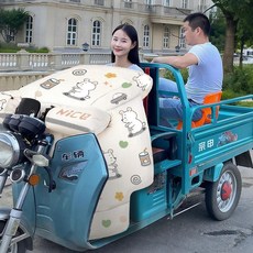 년형 전기 삼륜차 방풍 플리스 커버 보온 방수 오토바이 보호 윈드쉴드, M. 스케이트보드 곰돌이 - 넉넉한 사이즈 기모 안감