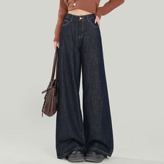lofei 여성 하이웨스트 루즈핏 와이드 데님 팬츠 블루 KZ28