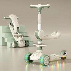 Neirny 어린이 접이식 킥보드 2in1 클래식 유아 아동용 수동 발광바퀴, 그린, 1개