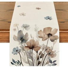 아르토이드 모드 브라운 포피 플로럴 잎 스프링 테이블 러너 홈 파티용 시즌 여름 주방 식탁 장식 13x72 인치, 13" x 108"/ Table Runner, Brown