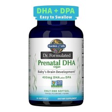 Garden of Life Dr. Formulated 임산부 비건 DHA - 인증된 비건 오메가 3 보충제 400mg DHA + 조류 오메가 3 트리글리세라이드 형태의 DPA, 1개, 30