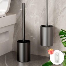 Norvee 무타공 벽부착 화장실 변기 청소솔 알루미늄 욕실 청소브 후크 포함, 회색, 1개