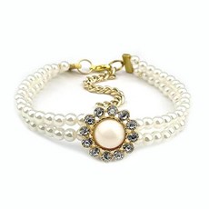 크리스탈 볼로 수작업으로 제작 - 더블 펄 애완동물 칼라 조절 가능한 고양이 및 개 목걸이 주얼리 반려동물 사진 액세서리(핑크 XS), 화이트