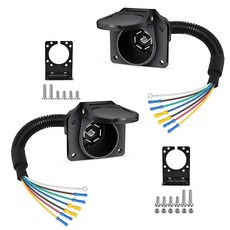 7방향 RV 트레일러 조명 커넥터 소켓 7핀 와이어 전기 트레일러 어댑터 퀵 컨버터 장착 브래킷 포함 트럭 엔드 빠른 설치 7프롱 범용 피그테일 배선 하네스 차량 측면2개, 2개