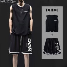 夏季冰絲背心男士短褲套裝坎肩速乾寬鬆大碼t卹運動籃球褲兩件套