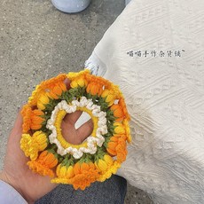 手工鉤織鈴蘭花髮圈頭繩毛線成品，送閨蜜禮物, 鈴蘭花髮圈 黃色, 1個