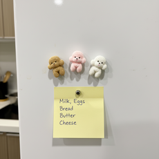 강아지 미니 마그넷 3종 세트 귀여운 냉장고 현관문 인테리어 자석 데스크 꾸미기 메모 보드, 화이트핑크브라운